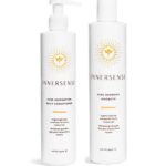 To flasker Innersense Pure sæt - Pure Hairbath & Conditioner 2 x 295 ml hårplejeprodukter på hvid baggrund.